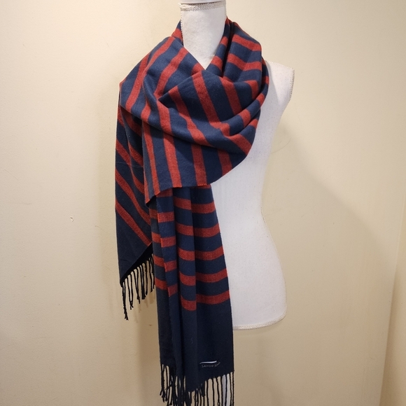 Land's End Stripea navy and red acrylic unisex fringe Scarf - Picture 7 of 8